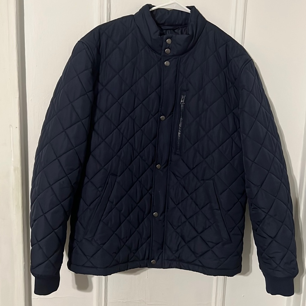 Men’s banana republic diamond quilted jacket in navy blue size Large